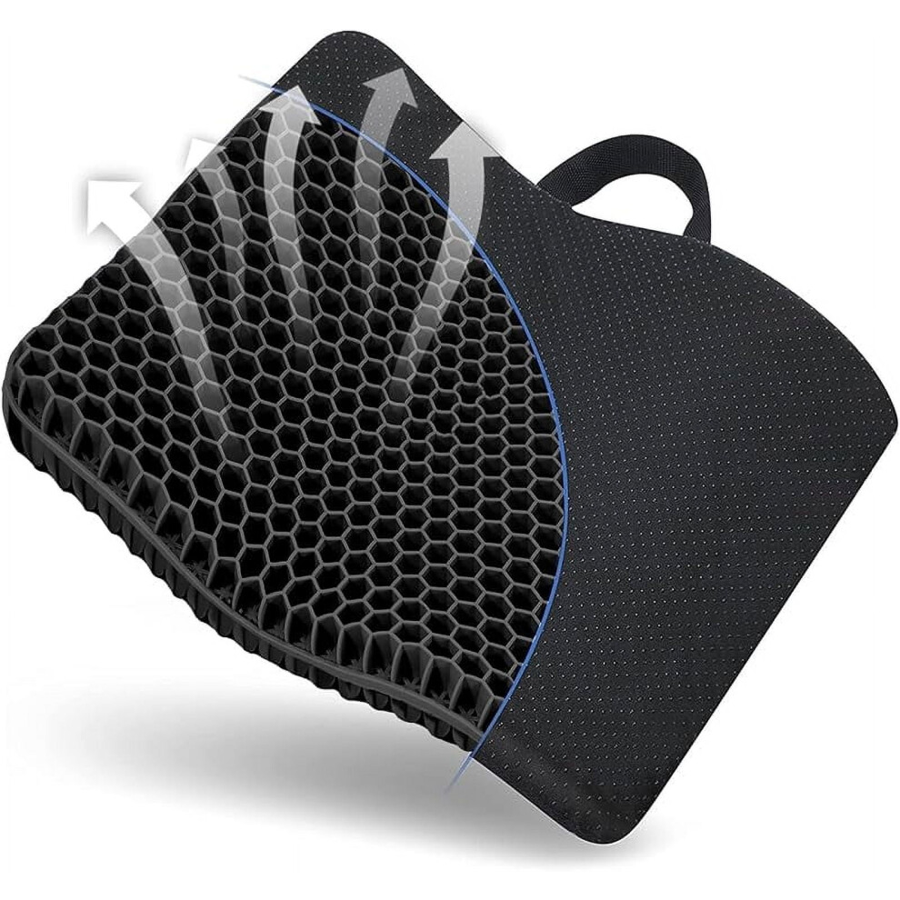 Double-Thick Gel Seat Cushion With Breathable Honeycomb Design & Non-Slip CoverâCompatible With Office Chairs, Cars, Wheelchairs, Long Trips; 9499224866478