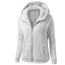 Wintermantel für Damen, Sherpa-Jacke mit Reißverschluss, langärmlige Fleecejacke, modischer warmer Sweatshirt-Mantel mit Taschen, Grau, XL