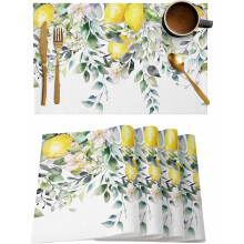 Set van 4 placemats met zomerse citroenen, wasbaar katoen-linnen, hittebestendig, geschikt voor binnen en buiten – past bij het ontwerp met