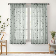 Sage Green Sheer Curtains 84 Inches Long 2 Panels Embroidered Floral Pattern Semi Sheer Window Curtains for Bedroom Living Room
