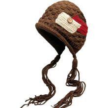 Bunte, handgehäkelte Damenmütze mit Quasten an den Ohren, lässige Strickmütze, Wintermütze, weich und warm, Skimütze