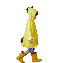 Regenjas voor meisjes, effen kleur, lange mouwen, capuchon, knoopsluiting, regenjas met zakken, geel, 6-7 jaar