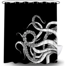 Duschvorhang mit Oktopus-Motiv, lustiges Kraken-Design in Schwarz-Weiß, gotisches maritimes Thema, 72 x 84 Zoll, mit Haken – kompatibel mit