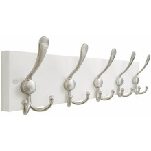 Porte-manteau mural en bois massif blanc avec 5 crochets, 42,9 cm (16,875 po), pour entrée/cuisine/vestiaire/salle de bain – Quincaillerie