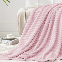 Fleece Blanket Twin Size – 3D Ribbed Jacquard, Soft & Warm Decorative Throw (Cherry Blossom, 60x80")