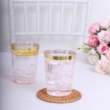BalsaCircle25Blush10oz Gobelets jetables en plastique cristal avec bordure dorée - Vaisselle pour fêtes d'anniversaire, de remise de diplômes, de