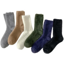 Conjunto de 6 pares de meias felpudas masculinas de cor sólida, grossas, quentes, macias e aconchegantes para o inverno, meias fofas e macias para