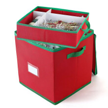 Heavy Duty Large Christmas Ball Storage Bag Non Woven Red and Green Christmas Ornament Storage Box with 64 Compartments