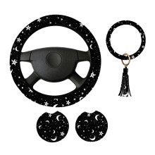 Fundas para volante de coche, funda para volante con lunas negras y estrellas blancas para mujeres, niñas y hombres, universal, de 14 a 16 pulgadas.