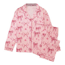 Ensemble pyjama douillet pour la Saint-Valentin – Haut à manches longues et pantalon boutonné imprimé nœud papillon, tenue d'intérieur deux