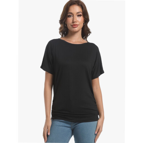 Γυναικεία Casual T-shirts Dolman με κοντομάνικα πουκάμισα, τοπ με βολάν και φαρδιά