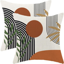 Boho Pillow Covers 18x18, Set of 2, Mid-Century Brown Sunset, Linen Cushion Cases for Sofa, Farmhouse & Outdoor Decor
