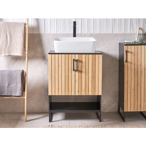 Beliani Vanity Unit MISCANTI 60 cm Bamboo Light Brown 1