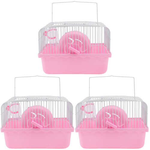 3Pièces Cage Hamster Rose Élégante Sécurisée Pour Petits Animaux 2