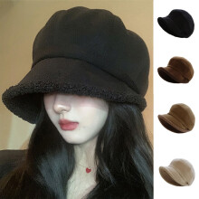Chapeau d'hiver pour femme, béret chaud et épais doublé de peluche, couleur unie, style rétro, ajustable et pliable, style gavroche.