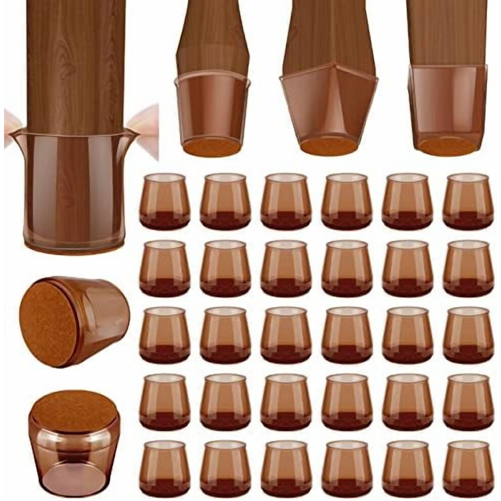 32 Pack Silicone Chair Leg Floor Protectors, Stool Leg Protectors Cap, Non-Slip Chair Leg Caps For Hardwood Floors (Brown, X-Large, 32 Pack) 9028731335315