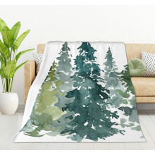 Watercolor Grey Fir Trees Forest Blanket,Coniferous Tree Decor Blankets Soft Warm Throw for Women Girls Birthday, Home Living Room Decoration 40"x50"