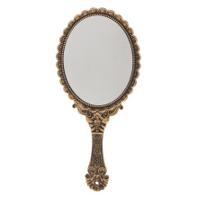 Portable Vintage Handheld Makeup Mirror with Handle Compact Personal Mirror Embossed Flower Design for Travel and Daily Use