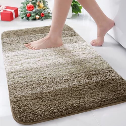 Tapete de banheiro felpudo de microfibra, cor café, retangular, 86 x 53 cm (34 x 21 polegadas)