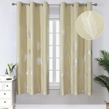 Blackout Curtains with Gold Wheat & Palm Leaf Print, 52x84
