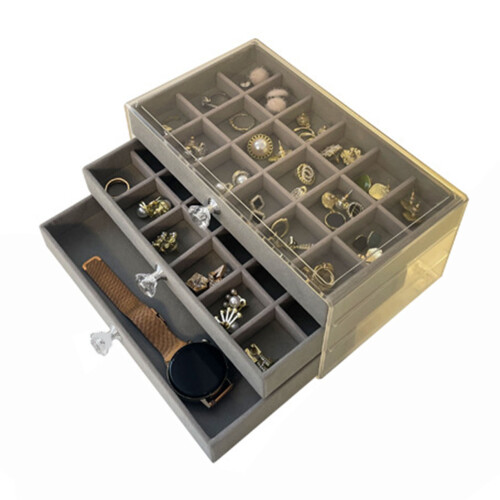 Scatola organizer per gioielli a 3 livelli, 22x13x10,5 cm, Trasparente 2