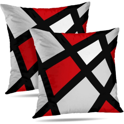 Set di 2 federe geometriche 45x45 cm, rosse e nere