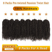 Cabello sintético pre-trenzado Passion Twist de JINYUN, 8" (20 cm), para trenzas de ganchillo, 8 paquetes, pre-bucleado (4#)