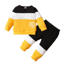 Bjutir Kleinkinder-Baby-Jungen Langarm-Tops mit Print und Hose, Kinder-Freizeitmode, Winterkleidung, 2-teiliges Outfit-Set, Gelb, Größe 12-18 Monate