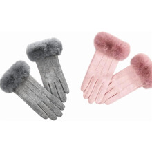 2 paires de gants d'hiver chics à poignets en peluche, doublure polaire, pour femme, doux et moelleux, parfaits pour la conduite en extérieur.