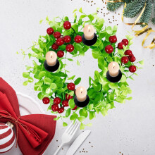 Guirlanda de Natal com Castiçal, Decoração de Advento para as Festas, Centro de Mesa com Vela em PVC Verde, Decoração Festiva para Lareira,