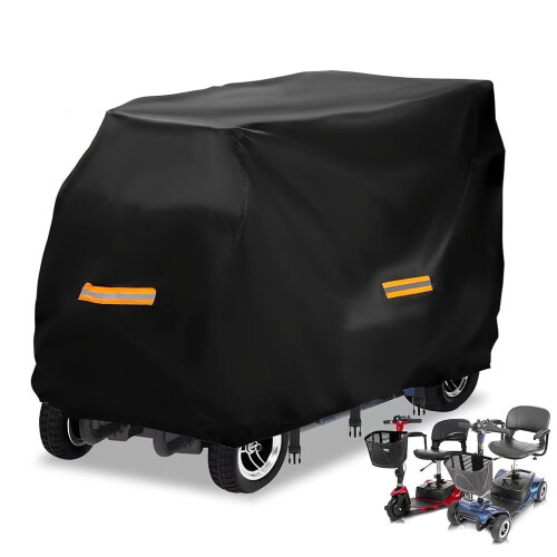 Capa impermeável premium para scooter, resistente a raios UV e vento, em Oxford 420D com faixas refletoras, alça elástica e fivelas –