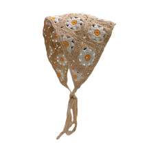 3-delige gebreide hoofddoek voor dames met gehaakt bloemenpatroon en opengewerkt design, driehoekige hoofdband voor meisjes, hoofdaccessoire in kaki
