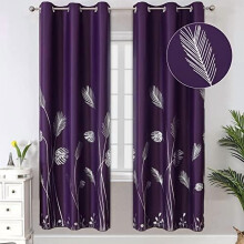 Purple Blackout Curtains 42Wx72L, 2 Panels – Silver Palm Tree Pattern, Light Blocking & Thermal Insulated, Compatible with Standard Rods