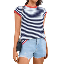 Women's sweater vest crew neck striped casual top blue XXL