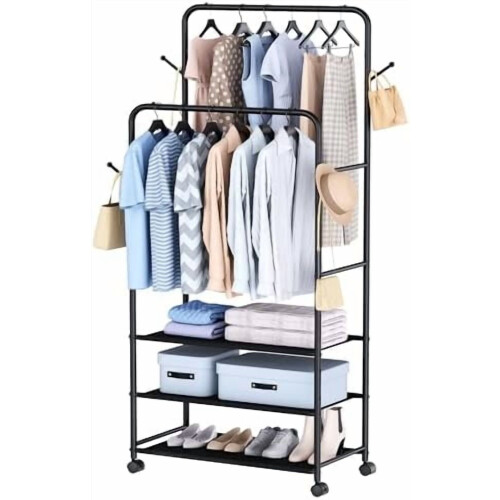 Cabideiro duplo de metal resistente, 56 x 88 x 168 cm