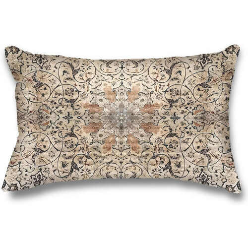 Boho Blomsterprintet Bomulds-Lin Pudebetræk 30x50 cm