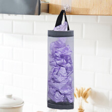 Bag Holder for Plastic Bags,Mesh Hanging Grocery Bag Dispenser, Foldable Washable Breathable Hanging Mesh Garbage Bag for Kitchen-Gray