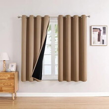 100% Blackout Bedroom Curtains with Black Liner, Thermal Insulated Grommet Design – 2 Panels, 52x54", Cappuccino