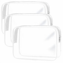 Clear Toiletry Bag, 3-Pack TSA-Approved Water-Resistant Travel Organizer, Carry-On Makeup Bag for Women – White