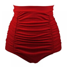 Calcinha de biquíni feminina retrô de cintura alta com franzido, modelo tankini vintage com controle de barriga, ideal para a praia no verão.