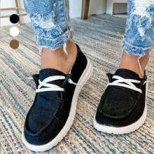 Women Lace-up Slip-on Breathable Non Slip Flat Canvas Sneakers Loafer Shoes,Black 41