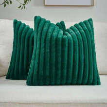 Set de 2 fețe de pernă decorative verde smarald de Crăciun, 28x28", fețe de pernă euro cu dungi, față din blană artificială de iepure și
