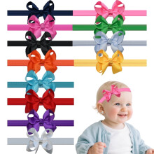 Baby Hair Bows Headbands Soft Ribbon 12-Pack