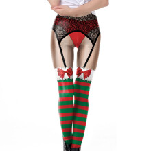 Christmas Stockings Thigh Highs for Women – Stretchy High-Waist Tights, Bell Print, Multicolor, Compatible with 2025 Festive Wear