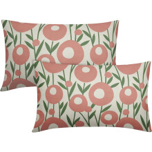 Capas de Almofada Floral de Primavera 12x20, Conjunto de 2, Capas Lombares Rústicas com Flores Verdes e Rosas para Sofá, Cama e Poltrona –