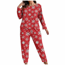 Weihnachtspyjama-Set für Damen in großen Größen, Flanell-Fleece-Loungewear-Set mit festlichem Muster, Langarmhose, Größen XL-5XL, geeignet für