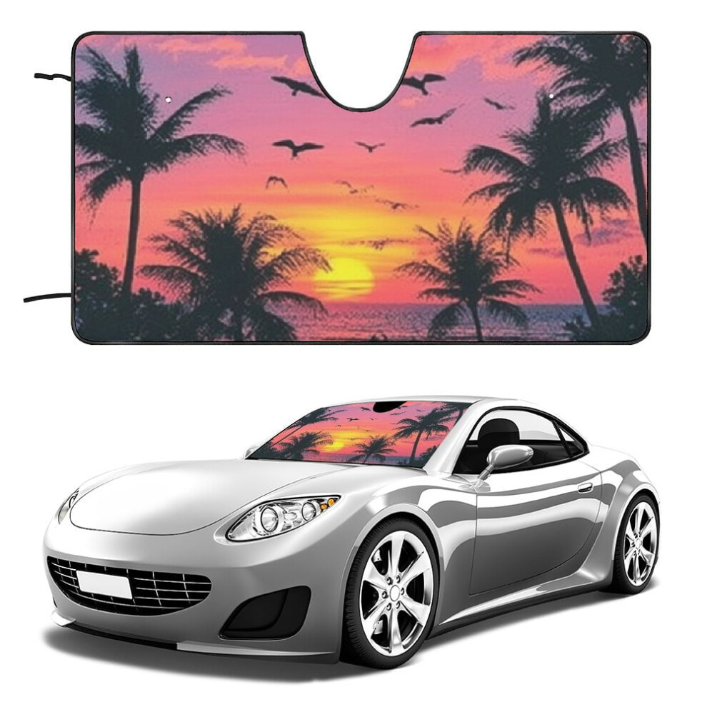 Foldable Windshield Sunshade With Palm Tree Design, 51X28 963904331413