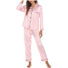 Damespyjamasets, casual top met lange mouwen en lange broek, huispak, 2-delige pyjamaset met lange broek, roze, S