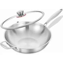 12 Inch Tri-Ply Stainless Steel Wok with Lid