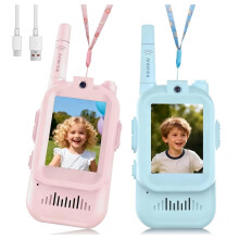 Kit com 2 Walkie-Talkies Recarregáveis para Crianças, Tela LCD, Modificador de Voz, Longo Alcance — Compatível com iOS/Android